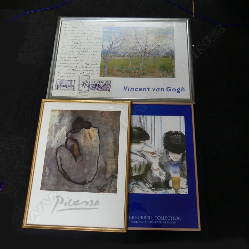 3 FRAMED GALLERY POSTERS MONET PICASSO & VAN GOGH LARGEST 980MM BY670MM Image 1++