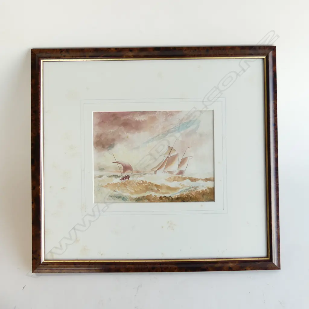 RICHARDS LYDE HORNBROOK? VICT W/C SHIPS IN STORM  H430MM W500MM... Image 1++