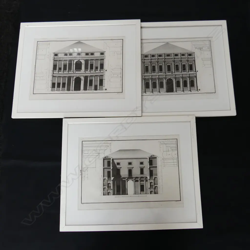 3 FRAMED 18TH CENT COPPER ENGRAVINGS ARCHITECTURAL L540 H440MM Image 1++