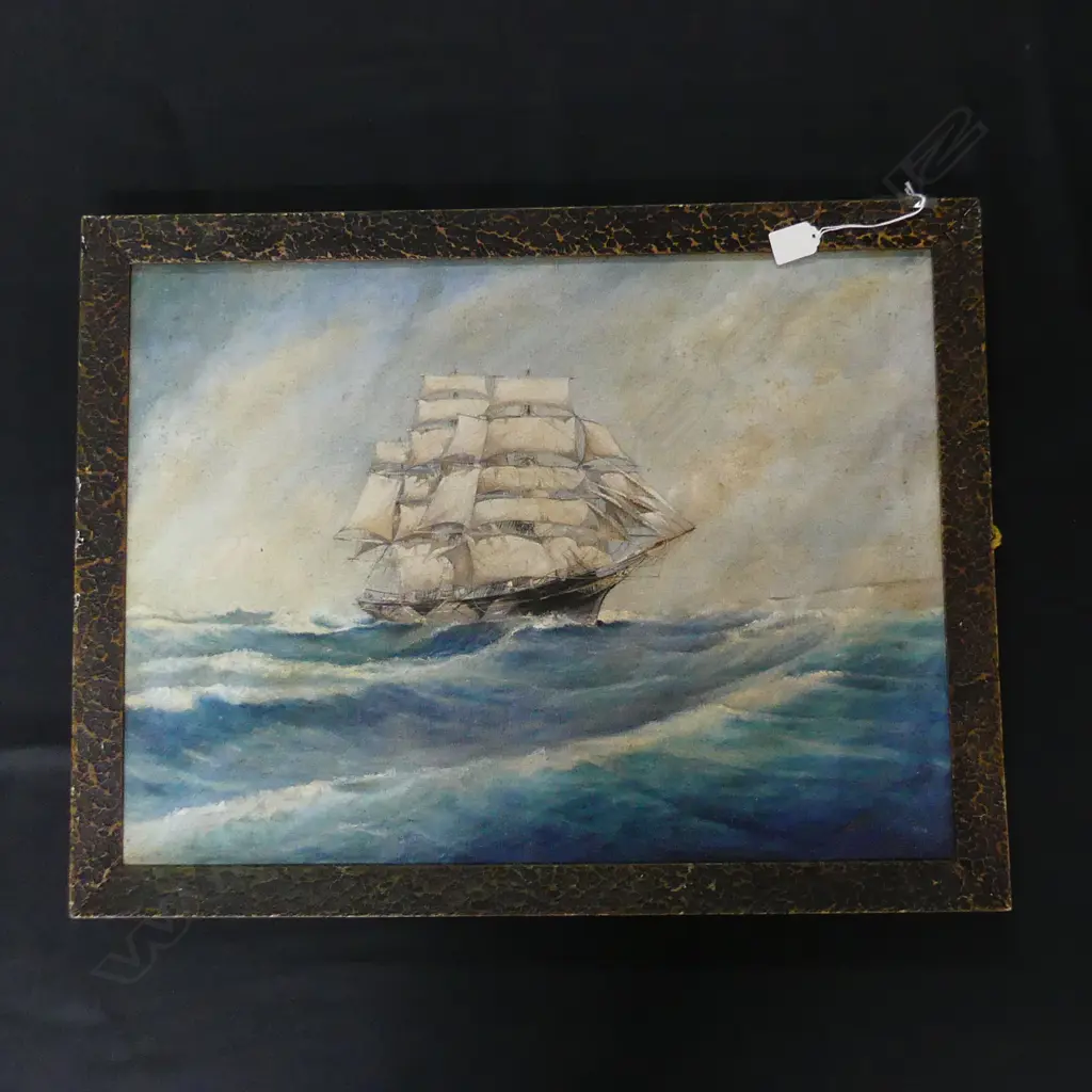 FRAMED OIL SAILING SHIP L660MM H510MM Image 1++