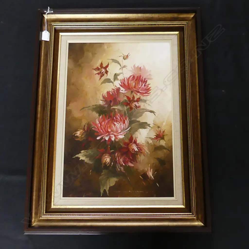 FRAMED SIGNED OIL OF DAHLIAS L570 H750MM Image 1++