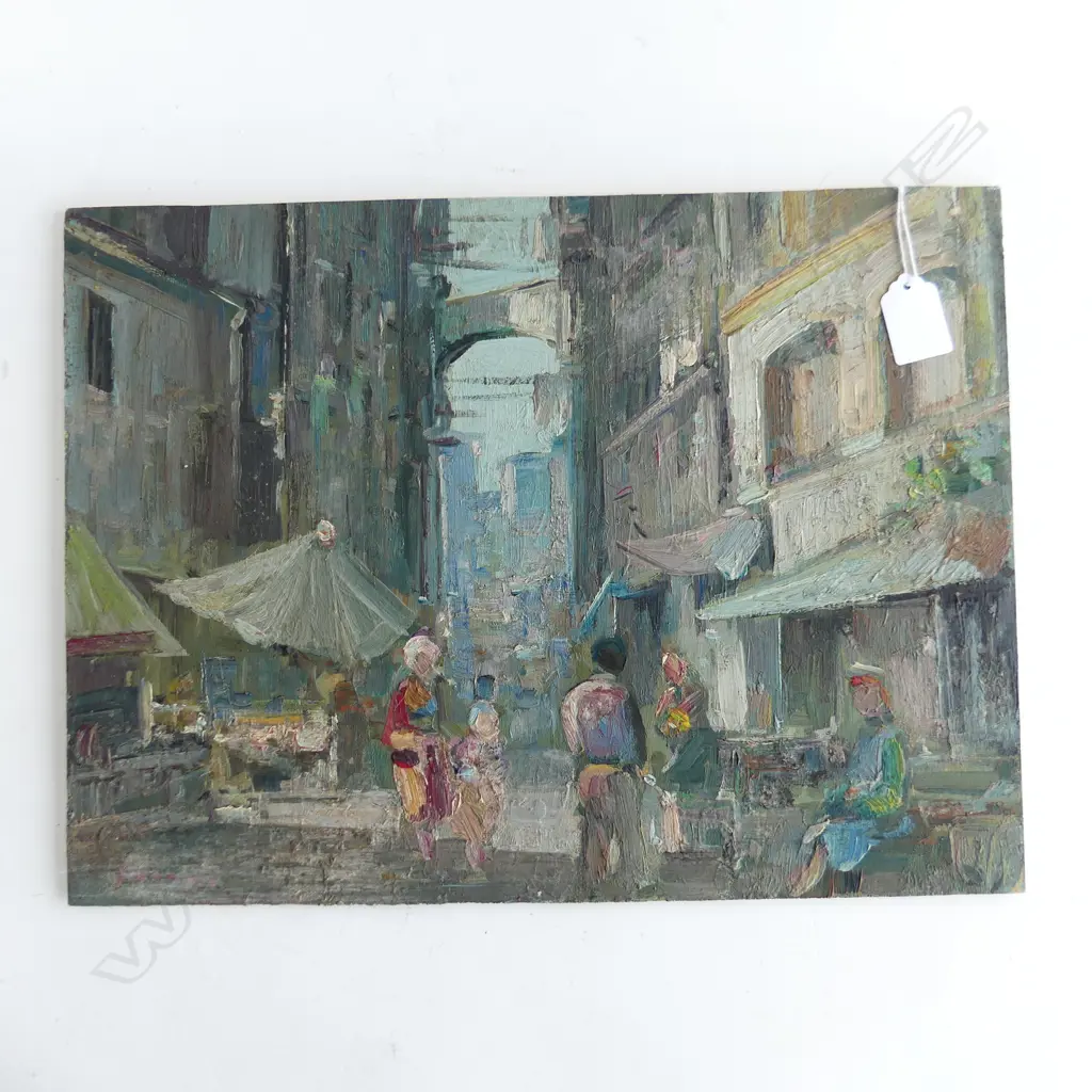 PASQUALE MONACO OIL ON BOARD 'THE OLD TOWN GATE, AMALFI' 300 X 400mm signed detailed verso unframed Image 1++