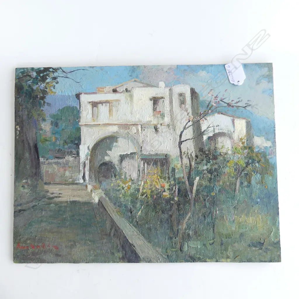 PASQUALE MONACO OIL ON BOARD ITALIAN VILLA 300 X 400mm signed detailed verso unframed Image 1++