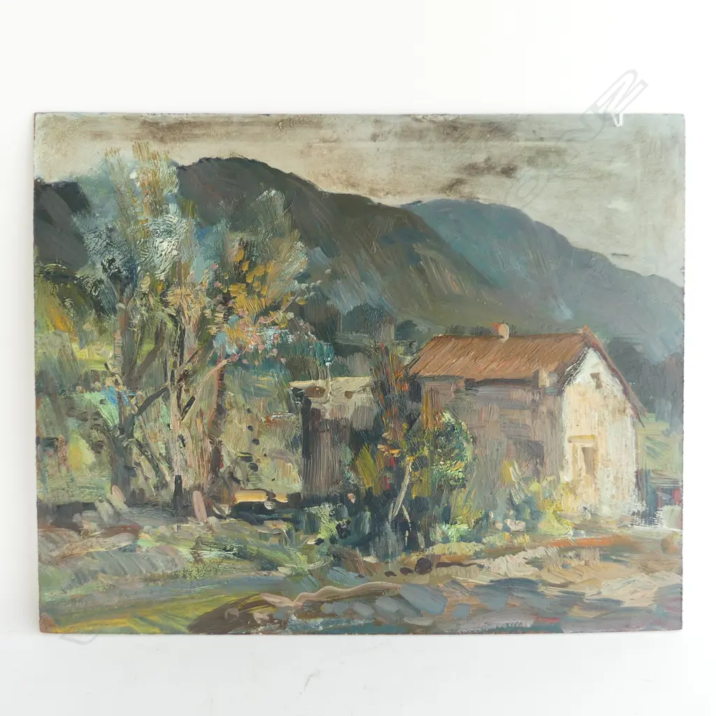 OLIO SU MADONITE OIL ON BOARD 'PAE SAGGIO' signed, entitled & detailed verso. 400x500mm Image 1++