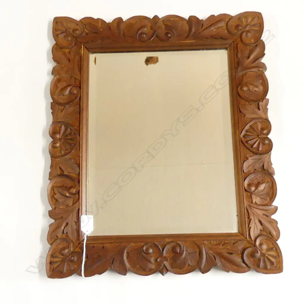 CARVED WOODEN FRAMED BEVELLED WALL MIRROR 460 X 560MM Image 1++