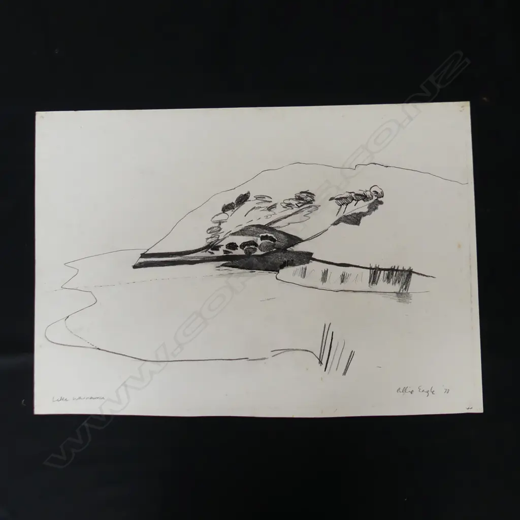PENCIL SKETCH LAKE WAINAMU BY ALLIE EAGLE 1978 L560MM H390MM Image 1++
