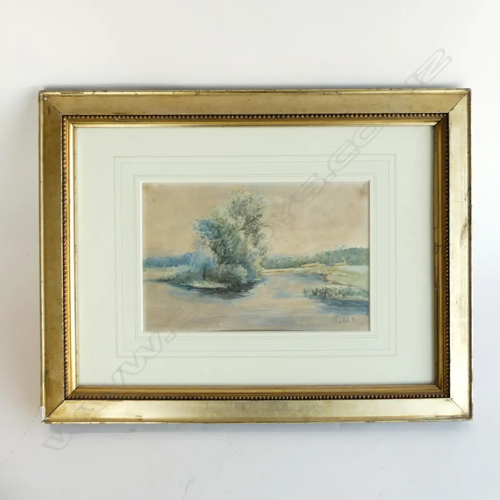 GILT FRAMED WATERCOULOR LAKE SCENE SIGNED & DATED 1883 H390MMW500MM Image 1++