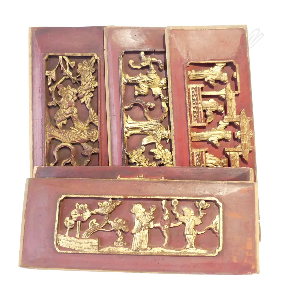 5 ORIENTAL CARVED PANELS (EACH 140 X 360MM) Image 1++