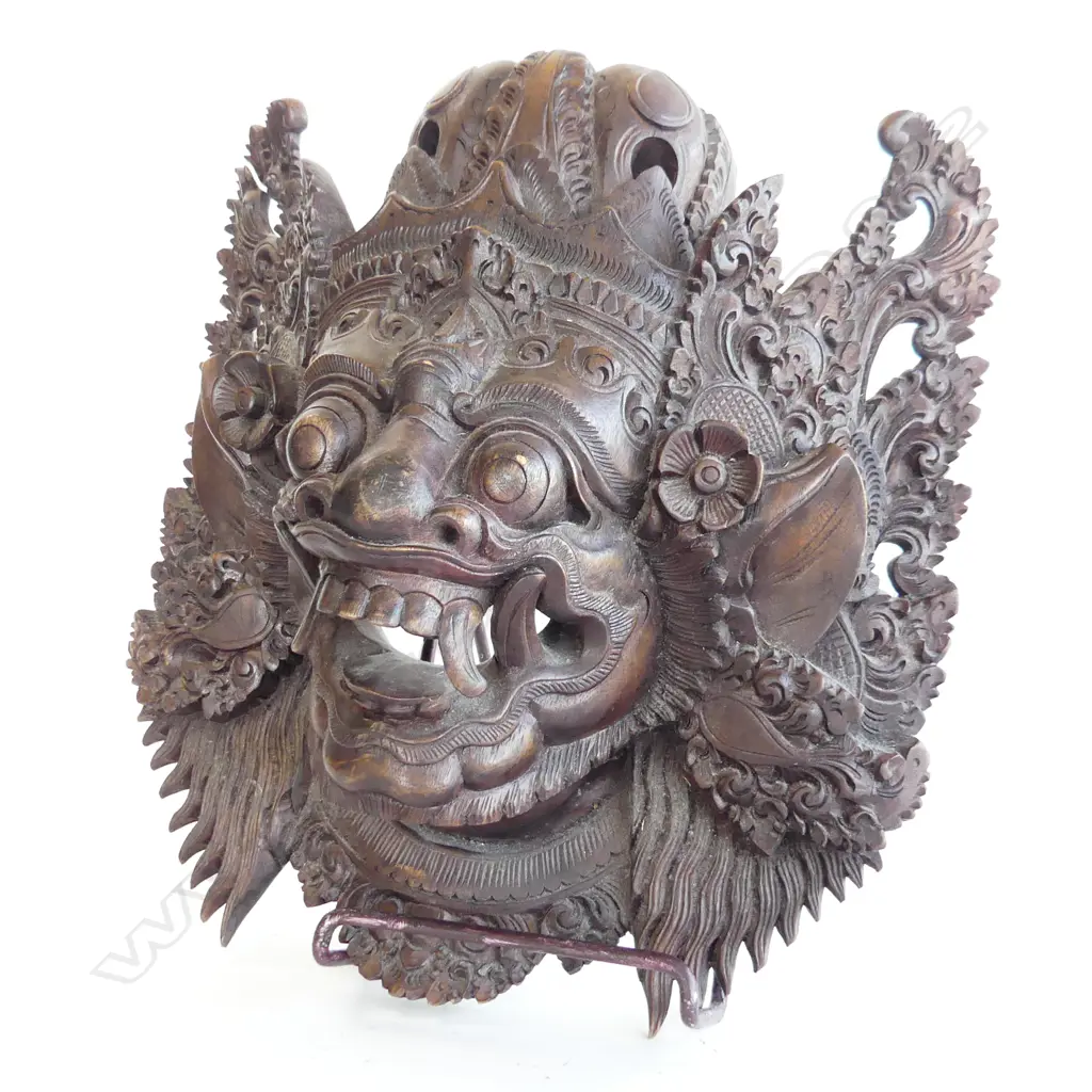 BALINESE BHOMA WOODEN CARVED MASK H. 350MM WITH METAL STAND Image 1++