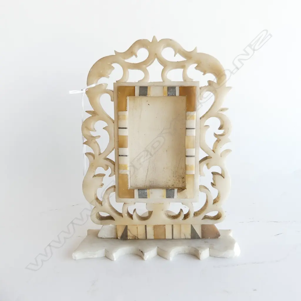 VINTAGE MIDDLE EASTERN CARVED ALABASTER PHOTO FRAME - minor losses H.195mm Image 1++