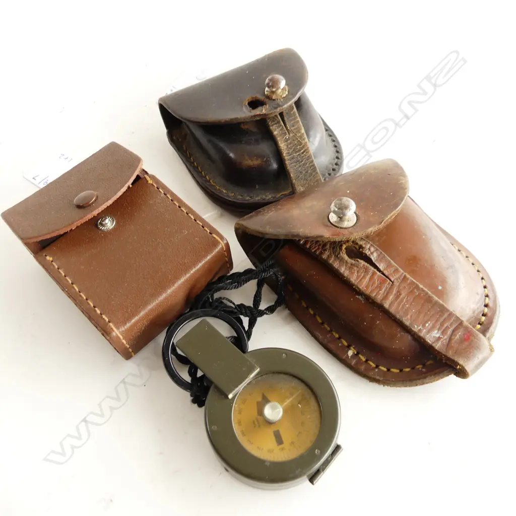 LEATHER CASED COMPASS & 2 COMPASS CASES Image 1++