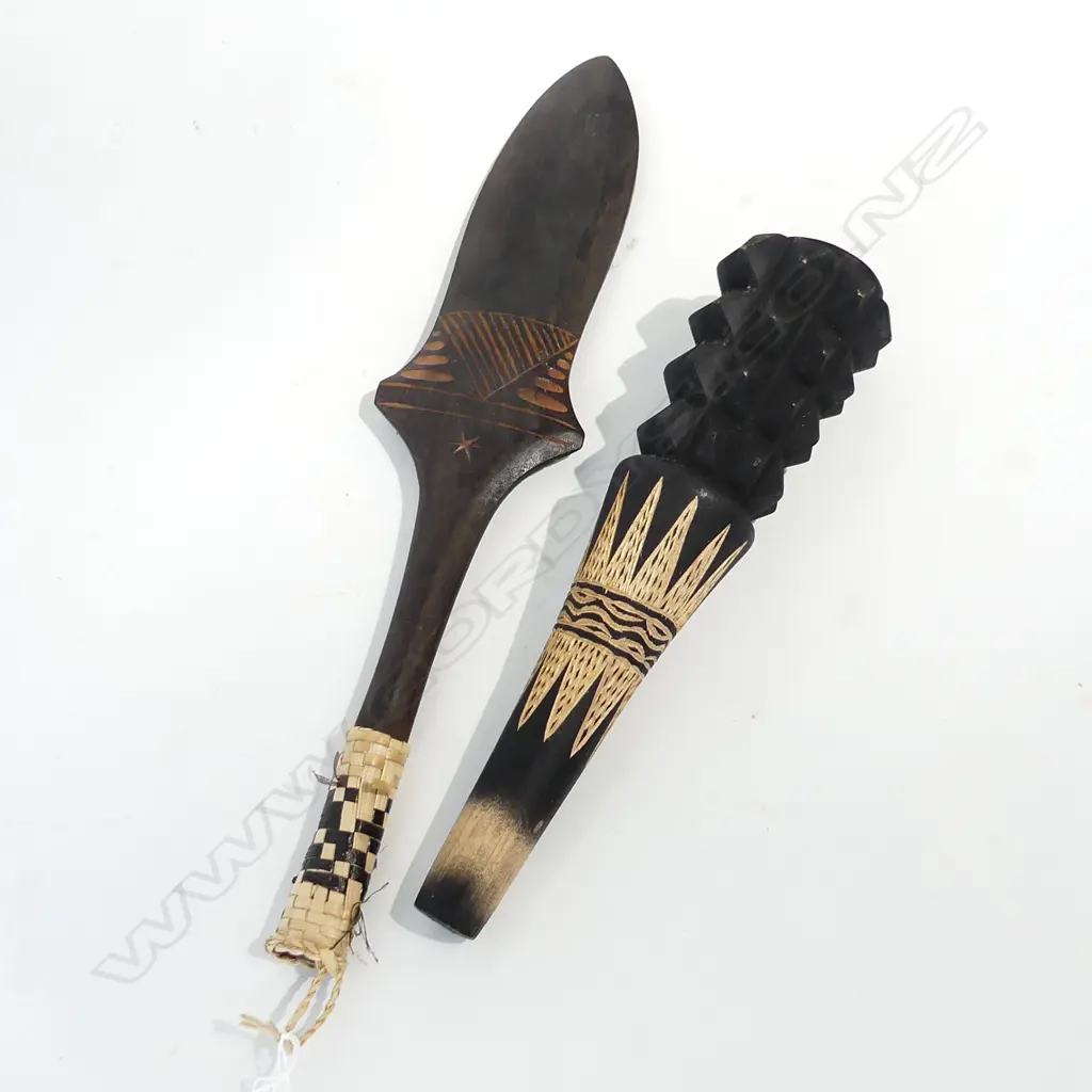 CARVED WOODEN FIJIAN TRIBAL CLUB & MALLET L.450mm Image 1++