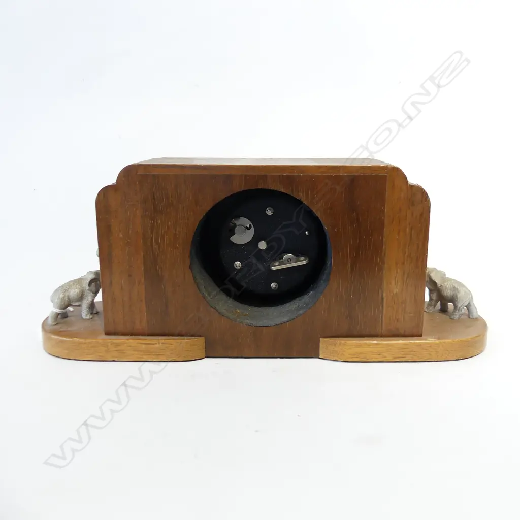 ART DECO MANTLE CLOCK WITH ELEPHANTS EITHER SIDE - COMMISSIONED BY COMINCO L 330MM Image 1++