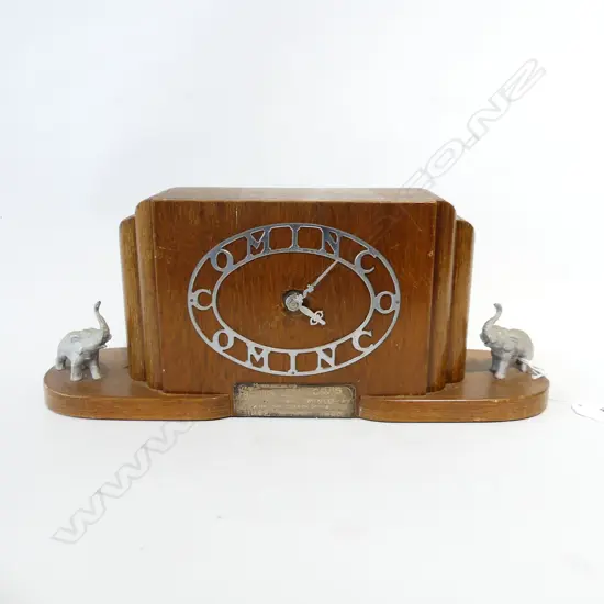 ART DECO MANTLE CLOCK WITH ELEPHANTS EITHER SIDE - COMMISSIONED BY COMINCO L 330MM