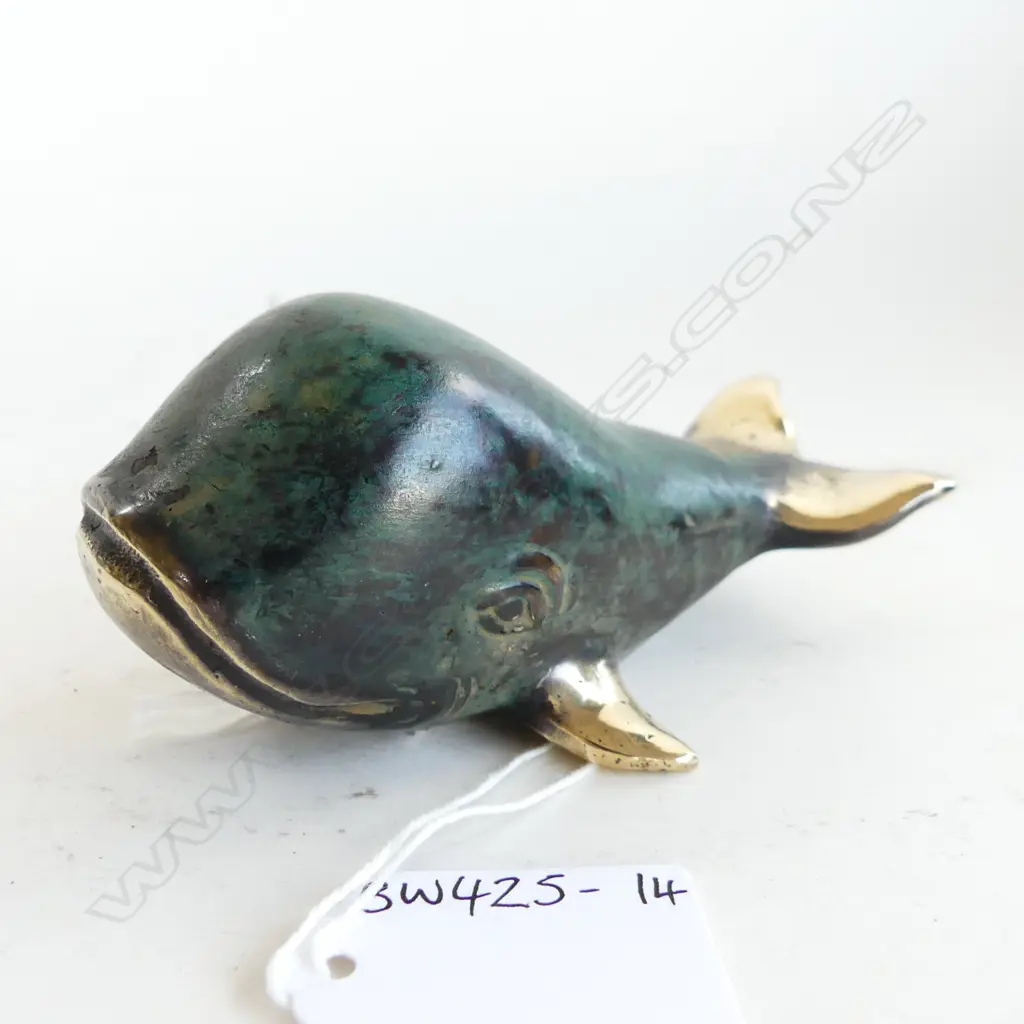 SM BRASS WHALE, VERDIGRIS FINISH L. 110MM Image 1++