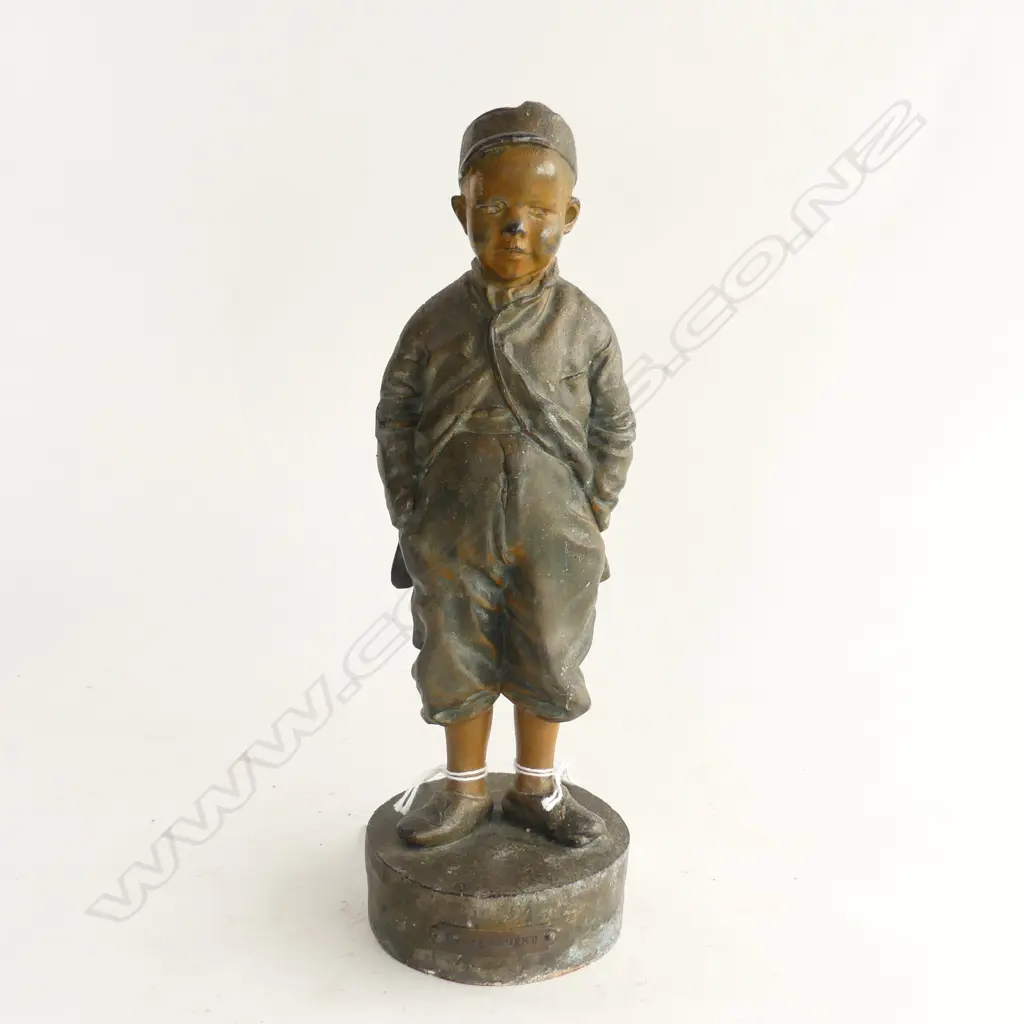 ANTIQUE BRONZE BOY 'CONTENTMENT' H.280mm Image 1++
