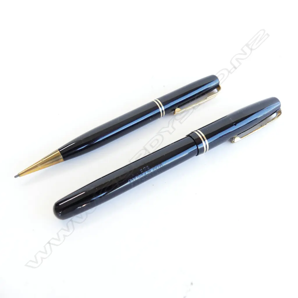 WATERMAN'S #503 VINTAGE FOUNTAIN PEN & PENCIL SET IN BLACK & GOLD  Image 1++