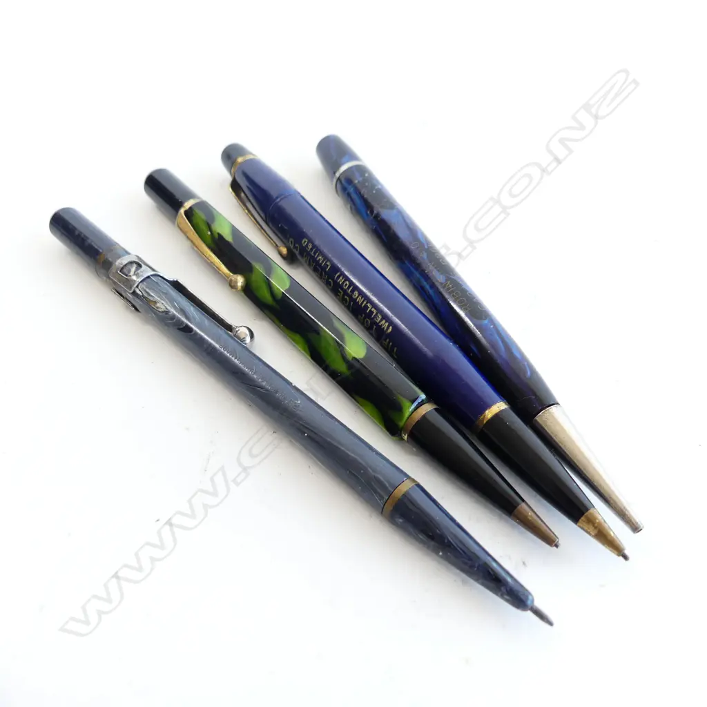 4 VINTAGE NZ ADVERTISING PROPELLING PENCILS; TIP TOP, ROBINSON MOTORS, SOUTHERN CROSS ETC.. Image 1++