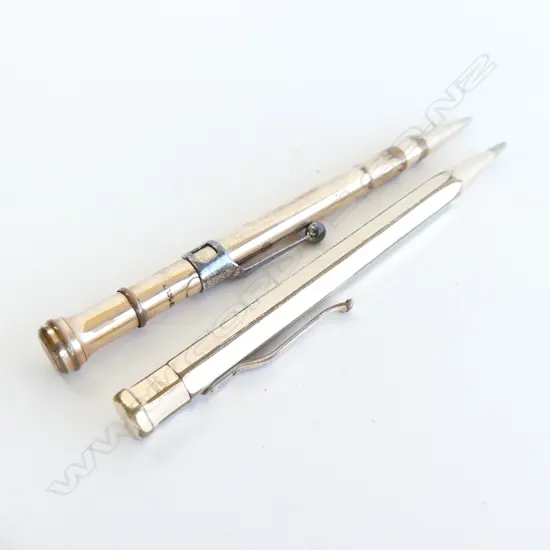 TWO VINTAGE ENGLISH ROLLED GOLD PROPELLING PENCILS; YARD-O-LED & SPOT, BOTH STAMPED ROLLED GOLD
