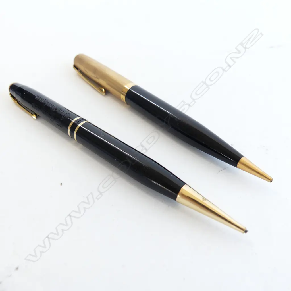 TWO VINTAGE PROPELLING PENCILS BY PARKER & CONWAY STEWART IN BLACK & GOLD  Image 1++