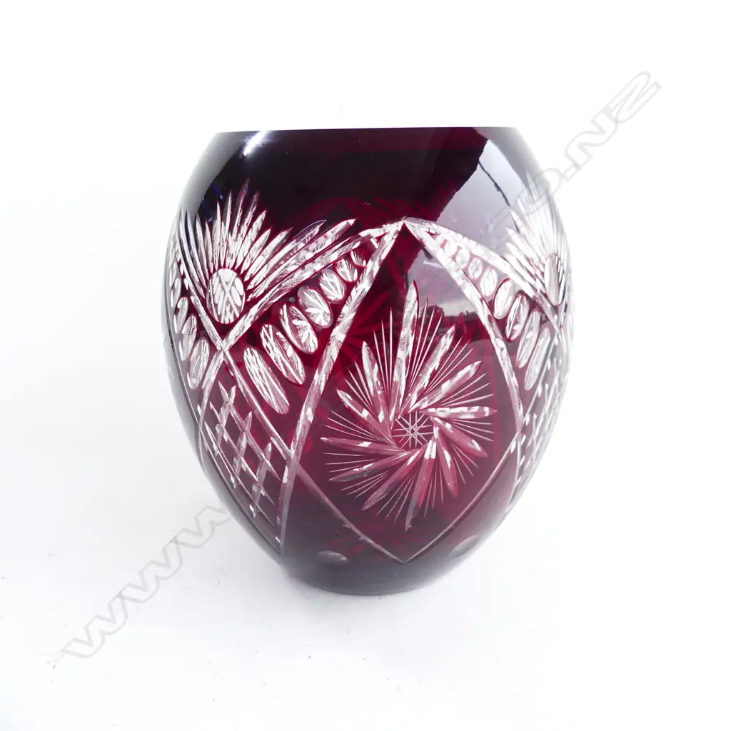 CRANBERRY CUT GLASS VASE H.200mm Image 1++
