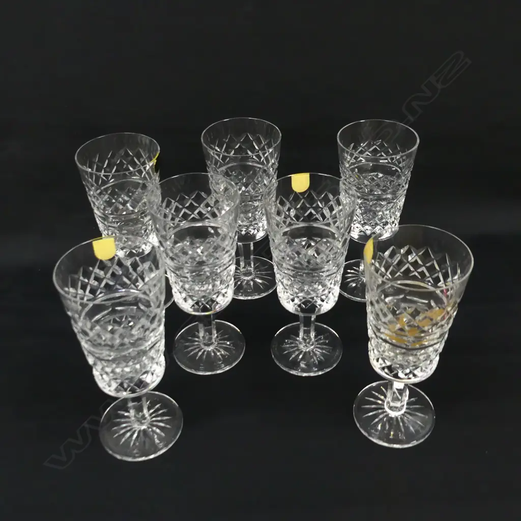 7 CAVAN IRISH CRYSTAL STEMMED WINE GLASS GOBLETS H.175mm Image 1++