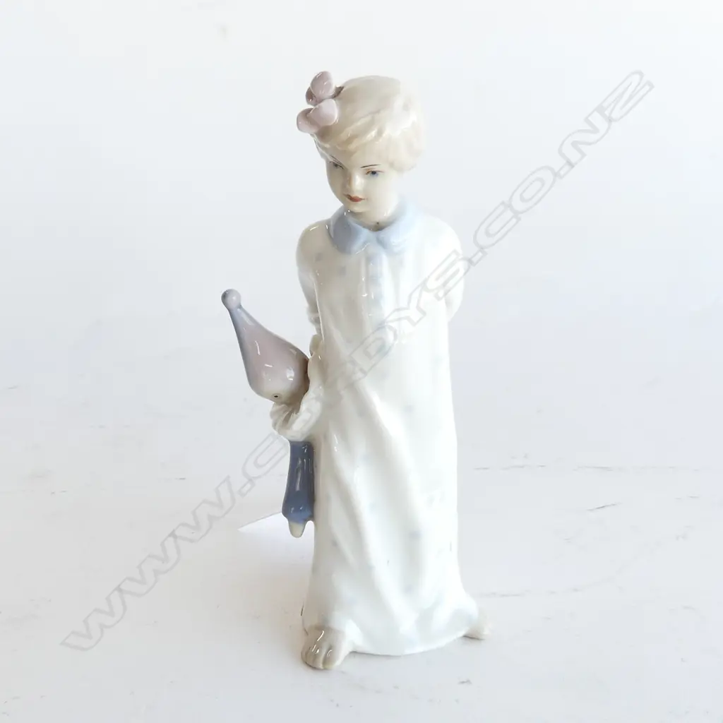 ROYAL DUX FIGURINE OF GIRL IN NIGHTGOWN WITH CLOWN H. 130MM Image 1++