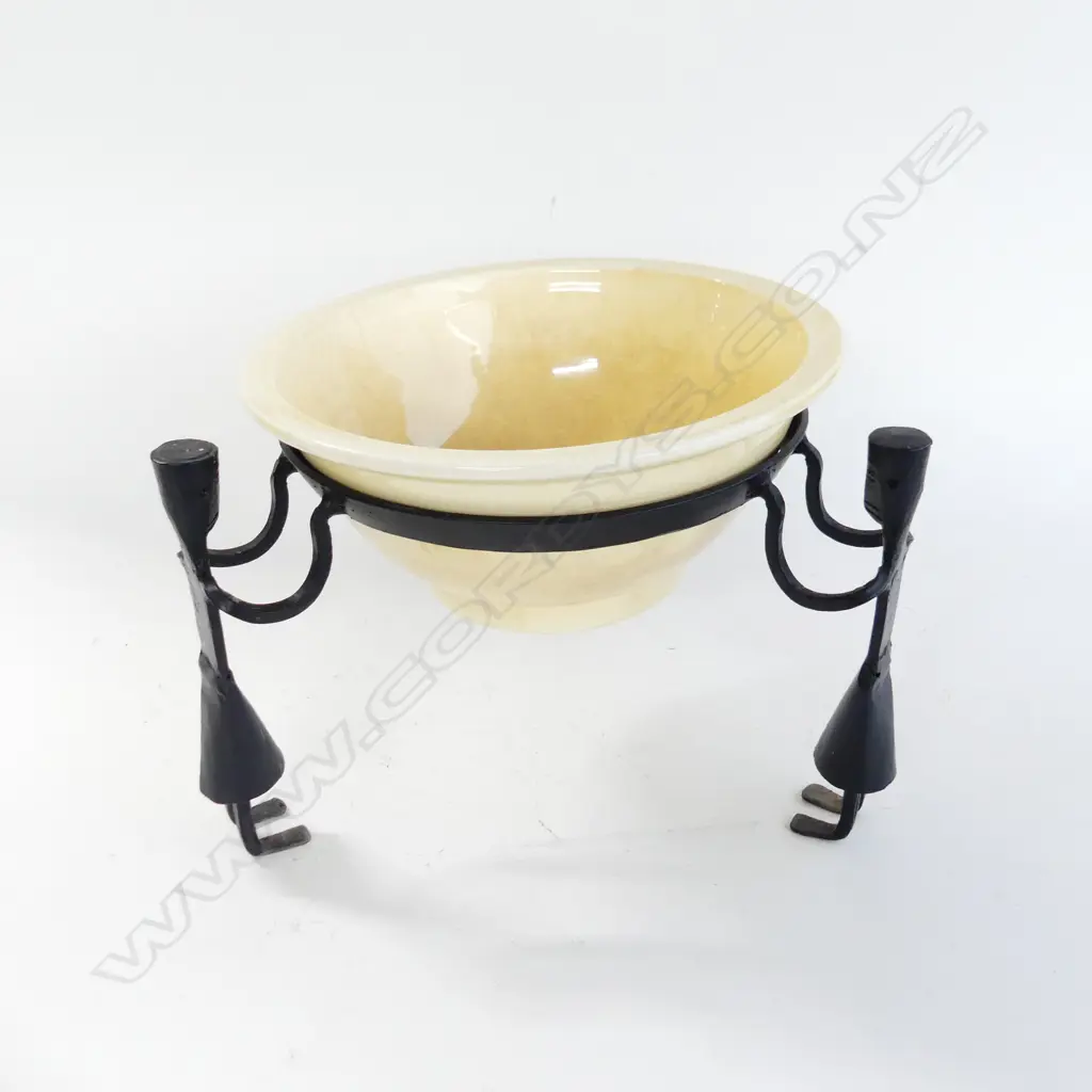 3 HAND MADE METAL FIGURES HOLDING VINTAGE MIXING BOWL 300mm dia Image 1++