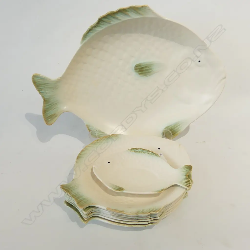 8 PCE SHORTER & SON FISH PLATE SET; PLATTER 380x280, 6 PLATES L.230mm, DISH Image 1++