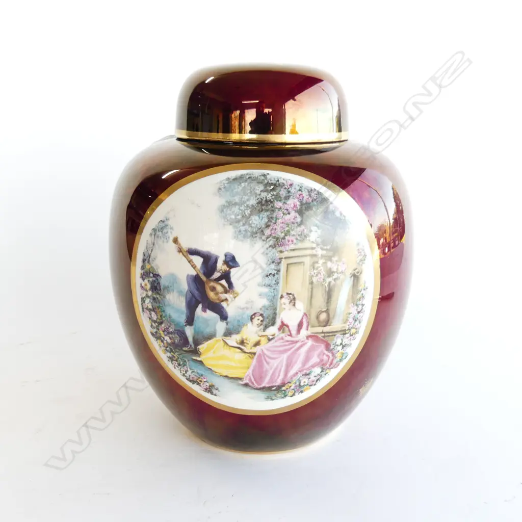 LG CARLTON WARE ROUGE ROYALE GINER JAR WITH ROMANTIC SCENE H. 230MM Image 1++