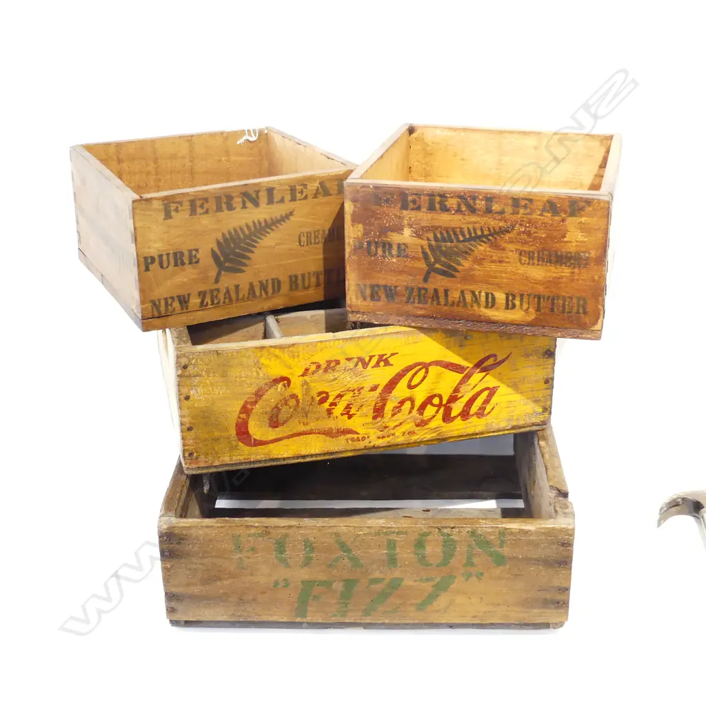 4 WOODEN CRATES w. ADVERTISING STENCILS; FERNLEAF BUTTER ETC Image 1++