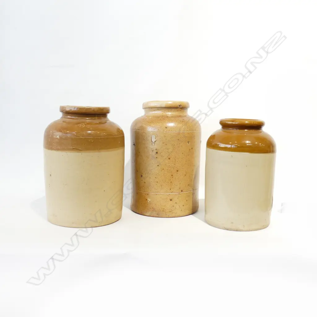 3 VINTAGE CROCKS - 1 SALT GLAZED H.310mm Image 1++