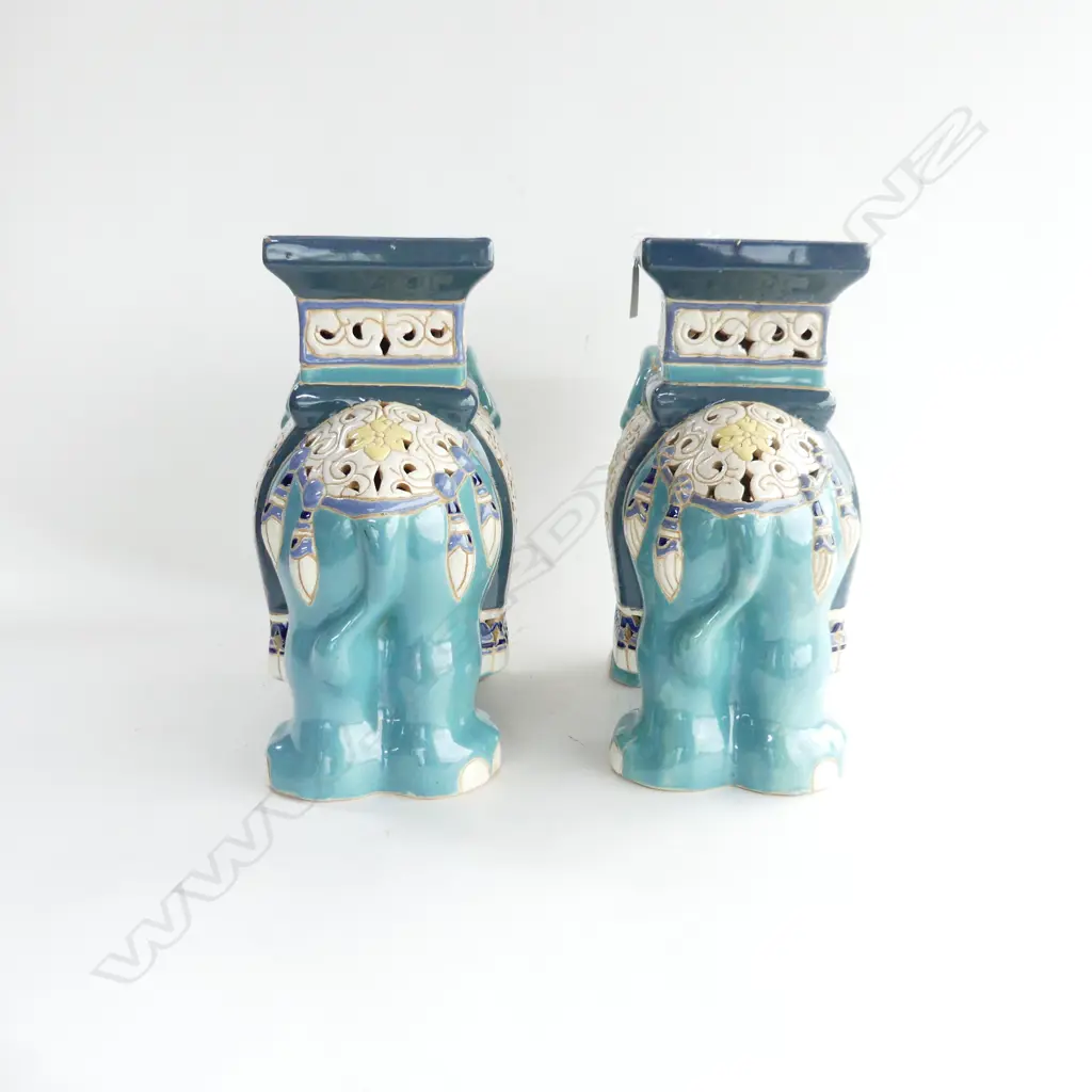 PAIR OF BLUE CERAMIC ELEPHANTS H300MM Image 1++