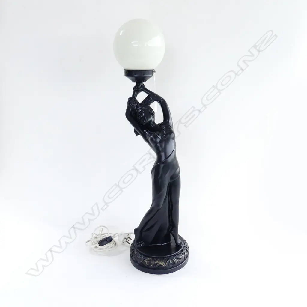DECO STYLE BLACK RESIN FIGURE LAMP H. 700mm WORKING Image 1++