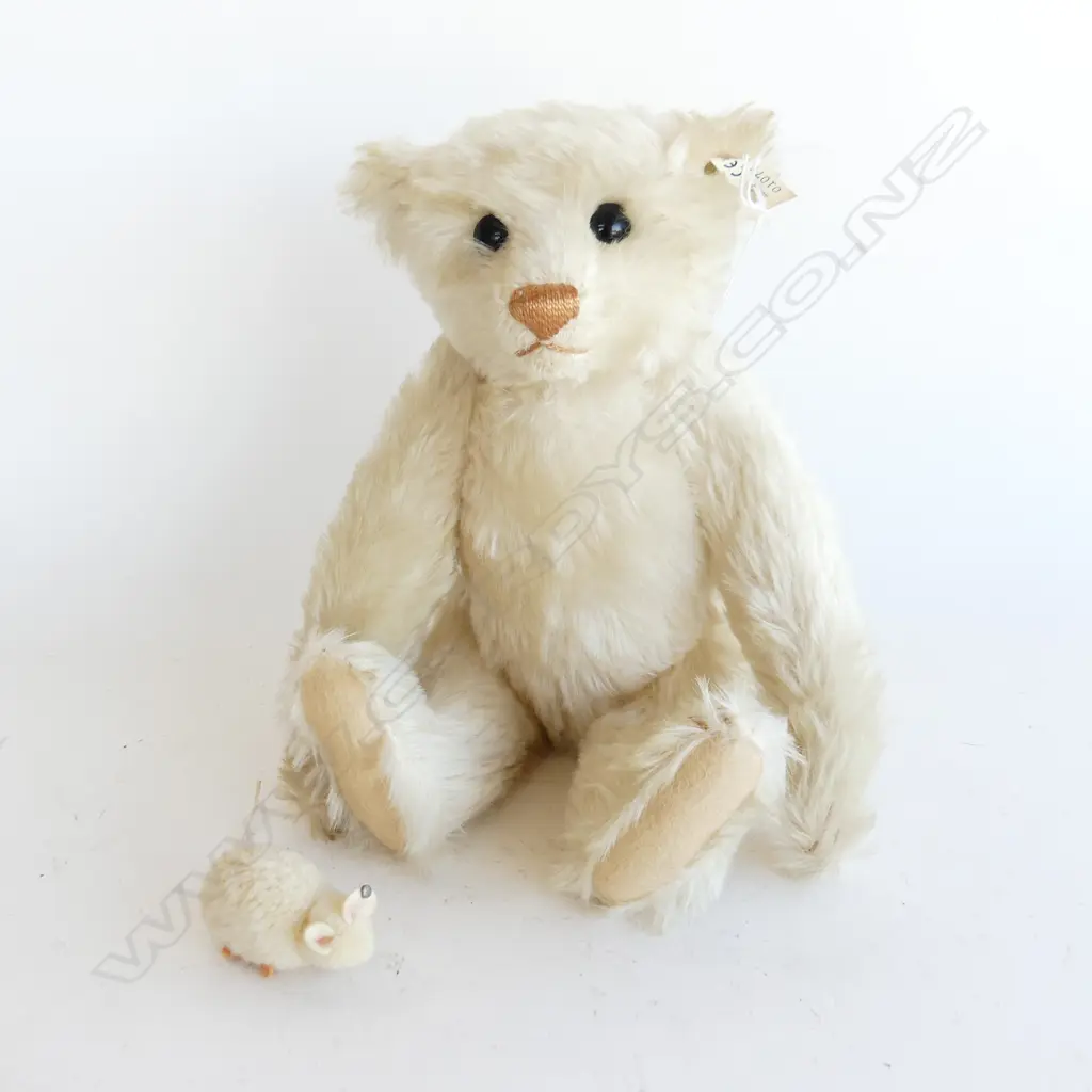STEIFF BLONDE BEAR (H. 340MM) + STEIFF WHITE WOOL POMPOM  MOUSE (60MM EX TAIL Image 1++