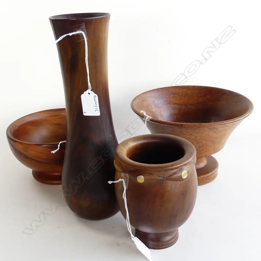 TURNED KAURI BOWL W180MM KAURI VASE H300MM & 2 OTHER TURNED WOOD PCS Image 1++