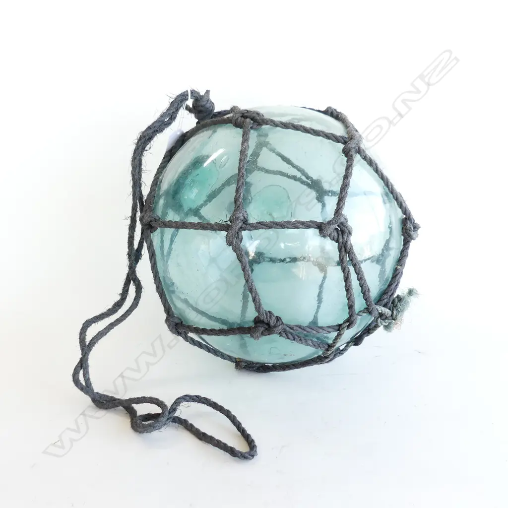 OLD GLASS FISHING FLOAT WITH NETTING APPROX DIA 310mm Image 1++