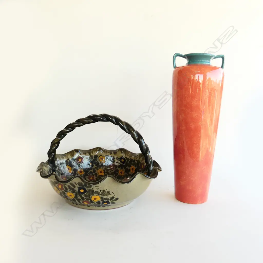 BENCHMARK TALL POTTERY VASE H485MM & MEXICAN POTTERY BASKET W400MM Image 1++