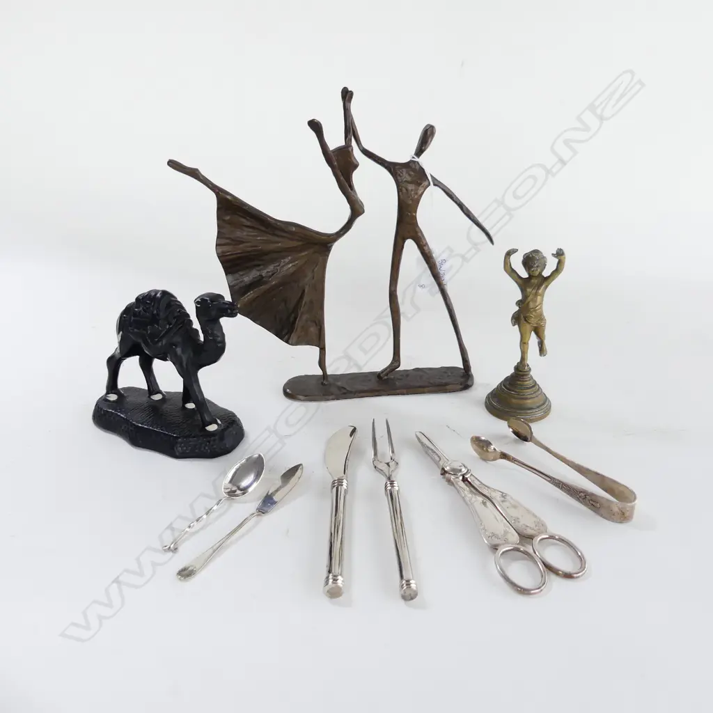 5 PCES EP, STG TEAPSOON, BRASS ANGEL, ABSTRACT DANCING COUPLE, BLACK CERAMIC CAMEL Image 1++