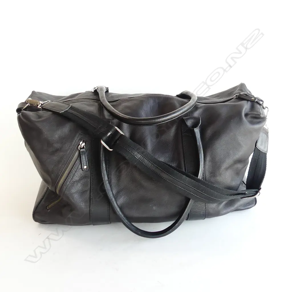 COUNTRY ROAD DARK BROWN LEATHER WEEKEND BAG w. STRAP L.550mm Image 1++