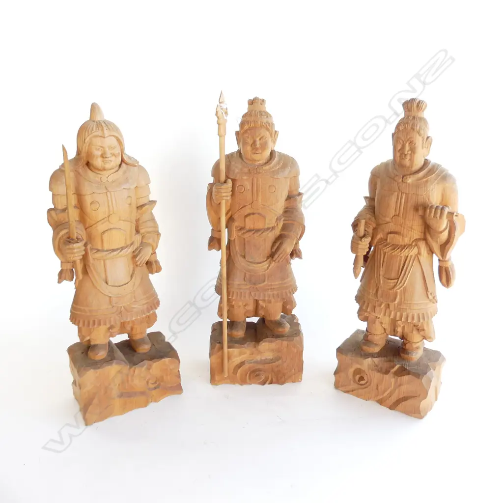 3 CARVED WOODEN CHINESE SOLDIERS H.470MM Image 1++