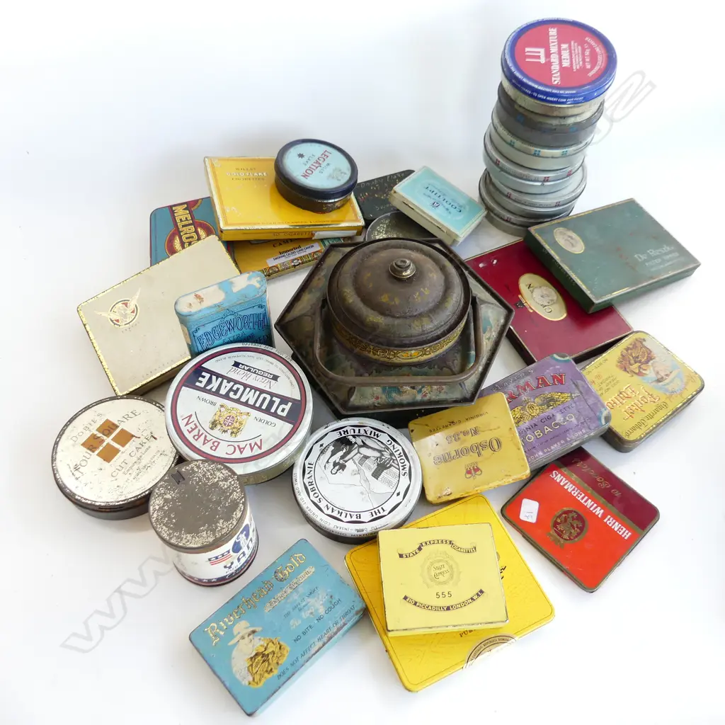 BOXED COLLECTION OLD TOBACO TINS ETC Image 1++