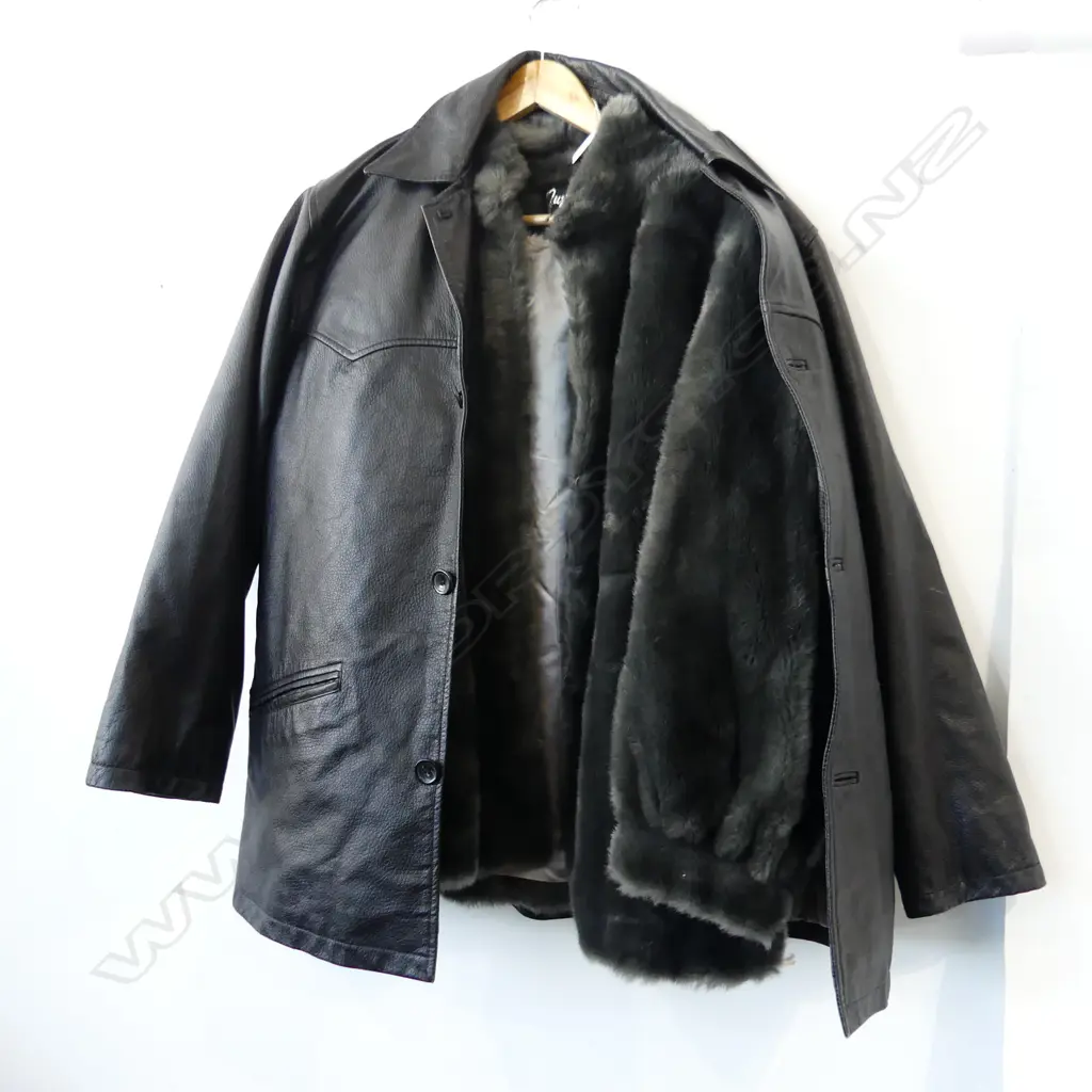 BLACK LEATHER JACKET & GREY FAUX FUR JACKET  Image 1++