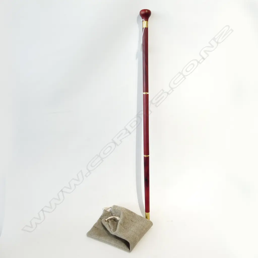 CHINESE ROSEWOOD WALKING STICK (IN 3 PARTS w. BAG) L.880mm Image 1++