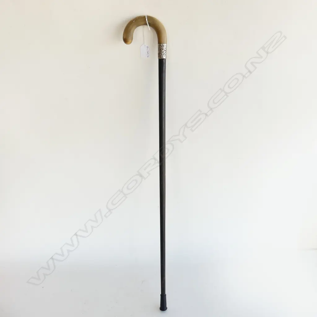 ANTIQUE WALKING STICK; HORN HANDLE & STG COLLAR; B'HAM 1900 L.830mm Image 1++