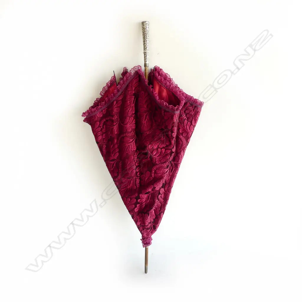 STG SILVER HANDLED PARASOL WITH LACE COVER, GOOD WORKING CONDITION L. 780MM Image 1++