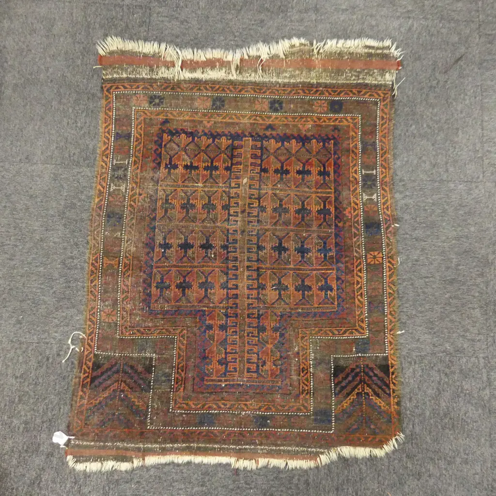 HAND KNOTTED ALL WOOL PRAYER RUG 1200x880mm Image 1++