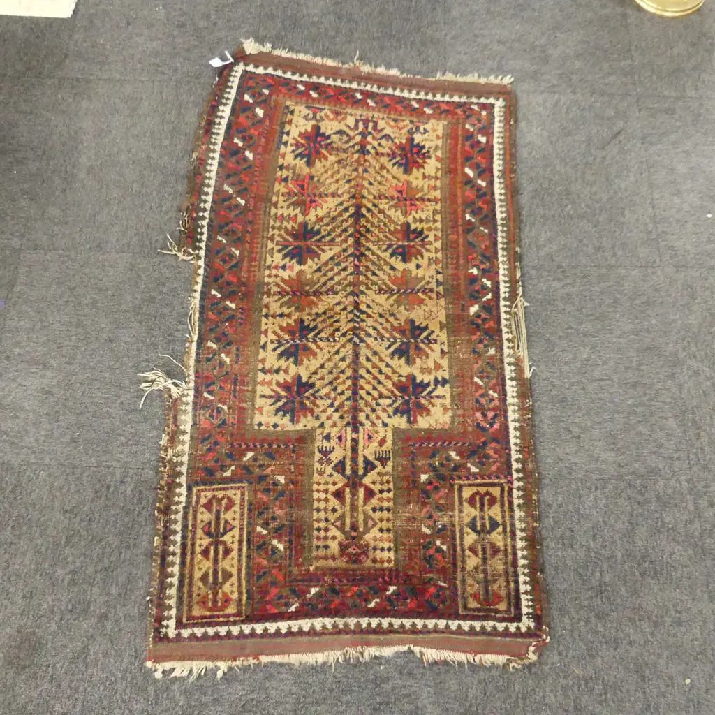 HAND KNOTTED ALL WOOL PRAYER RUG - DAMAGE 1500x800mm Image 1++