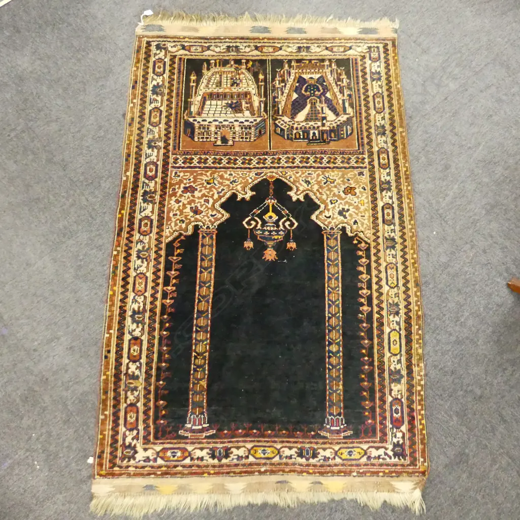 HAND KNOTTED ALL WOOL VINTAGE PRAYER RUG 1900x1150mm Image 1++