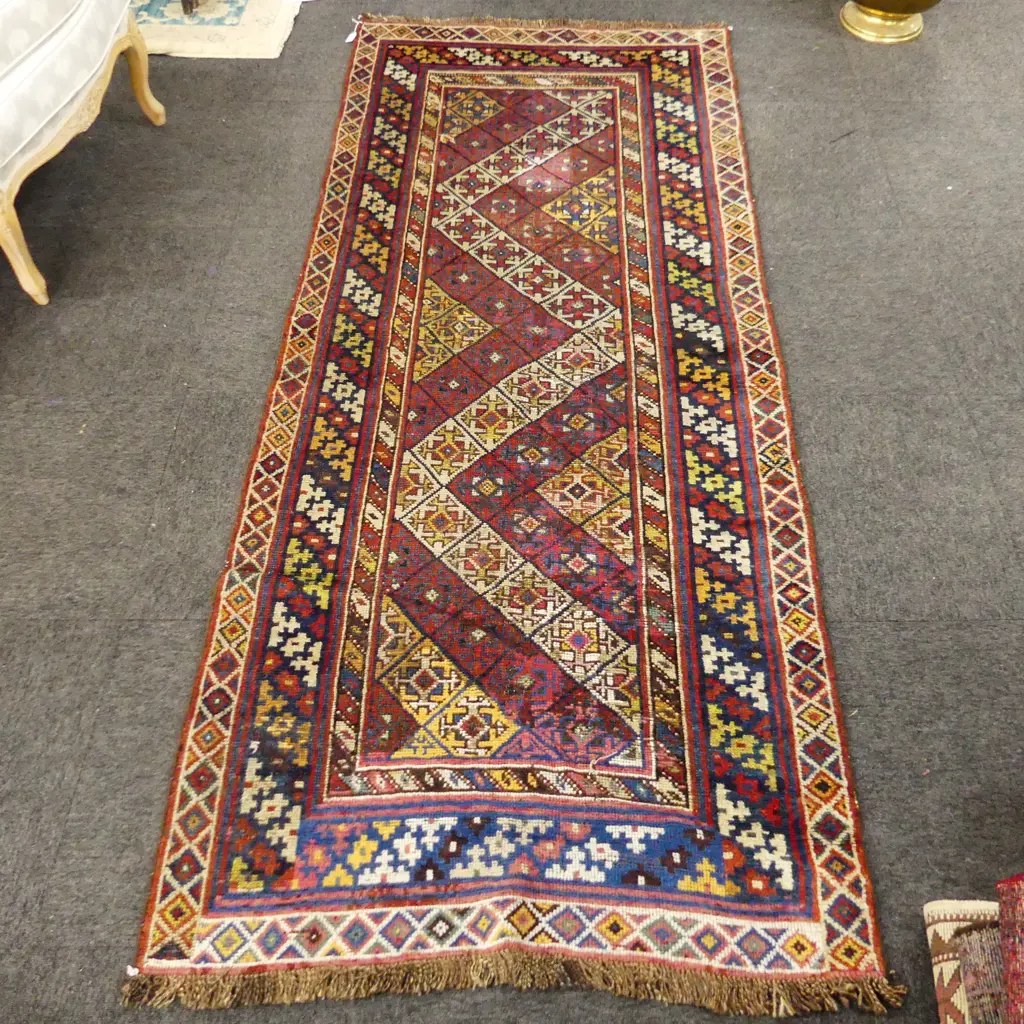 ANTIQUE HAND KNOTTED ALL WOOL RUNNER - NW PERSIAN C.1900 2400x1000mm - REPAIRS Image 1++